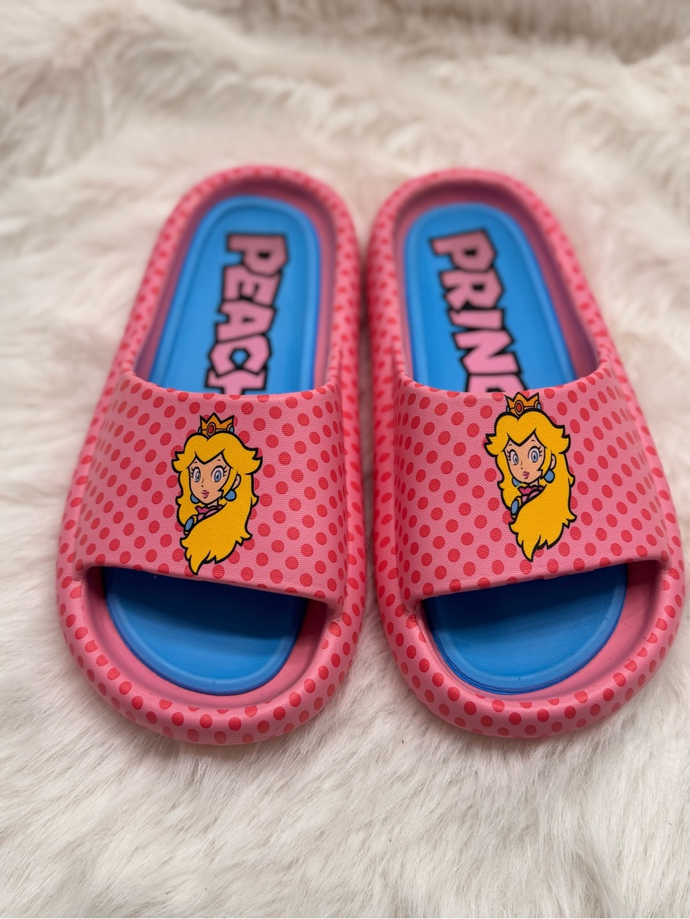 Girls Pink Princess Slide Sandals with Blue Footbed